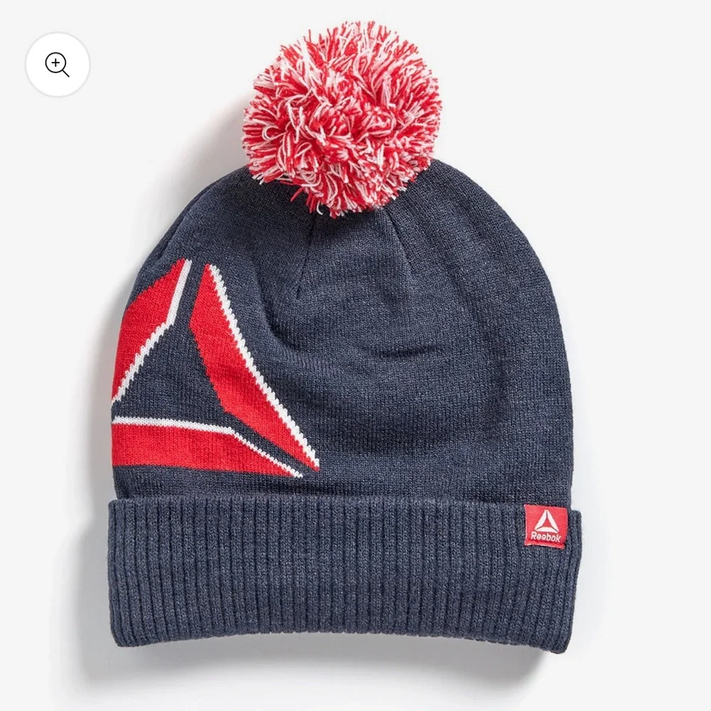 Reebok Women's Logo Intarsia Pom Beanie nwt navy - Picture 1 of 3